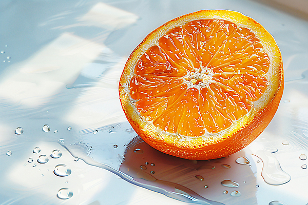 JPG 편집이미지 오렌지 단면 그림자 사람없음 물 햇빛 물방울 신선 웅덩이 과육 편집실사 AI포토 AI콘텐츠 자연요소 과일 태양 CG 파일형식