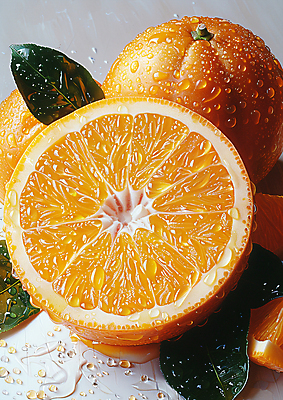 JPG 편집이미지 잎 오렌지 단면 사람없음 물방울 신선 과육 편집실사 AI포토 AI콘텐츠 식물 과일 CG 파일형식