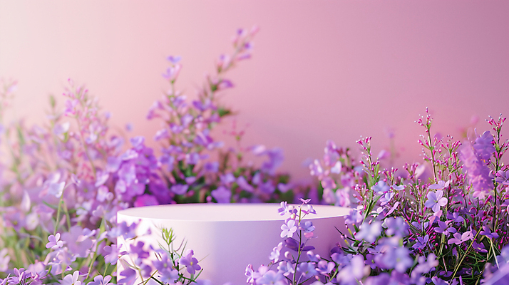 JPG 편집이미지 꽃 봄꽃 사람없음 빛 보라색 봄 원형 합성 포디움 편집실사 AI컴퓨터그래픽 AI콘텐츠 도형 식물 계절 컬러 무대 CG 파일형식