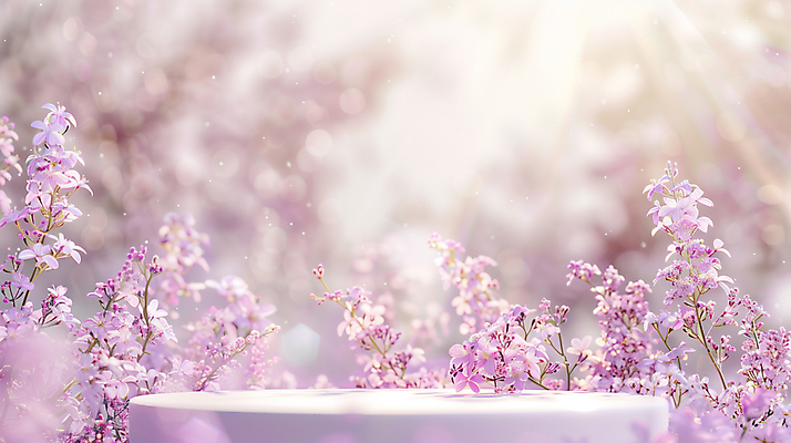JPG 편집이미지 꽃 봄꽃 사람없음 빛 보라색 봄 원형 합성 포디움 편집실사 AI컴퓨터그래픽 AI콘텐츠 도형 식물 계절 컬러 무대 CG 파일형식