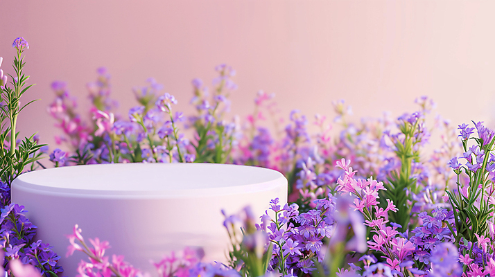 JPG 편집이미지 꽃 봄꽃 사람없음 빛 보라색 봄 원형 합성 포디움 편집실사 AI컴퓨터그래픽 AI콘텐츠 도형 식물 계절 컬러 무대 CG 파일형식