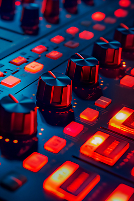 JPG 편집이미지 음악 음향기기 사람없음 빨간색 빛 소리 믹싱 이퀄라이저 사운드믹서 편집실사 AI포토 AI콘텐츠 컬러 문화예술 전자제품 CG 파일형식