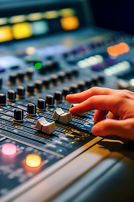 JPG 편집이미지 손 음악 음향기기 신체부위 빛 소리 믹싱 이퀄라이저 사운드믹서 편집실사 AI인물포토 AI콘텐츠 문화예술 사람 전자제품 CG 파일형식 AI포토