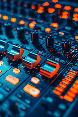 JPG 편집이미지 음악 음향기기 사람없음 빨간색 빛 소리 믹싱 이퀄라이저 사운드믹서 편집실사 AI포토 AI콘텐츠 컬러 문화예술 전자제품 CG 파일형식