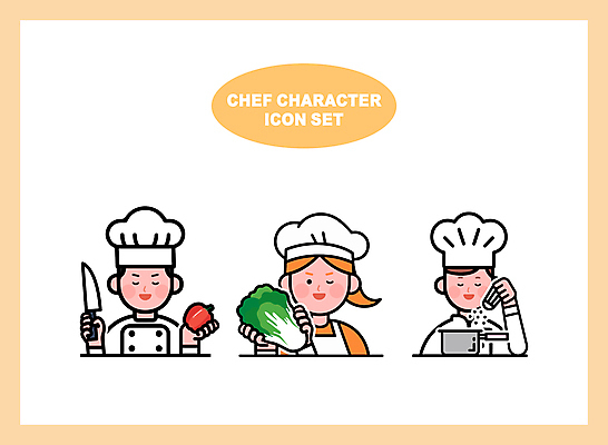 여자 남자 인물캐릭터 일러스트 파프리카 요리사모자 요리 성인 세명 노란색 주방 요리사 앞치마 냄비 조리복 향신료 배추 식칼 성인만 일러캐릭터 AI파일 직업 캐릭터 모자_잡화 컬러 유니폼 채소 주방용품 사람 솥 향미료 파일형식 벡터