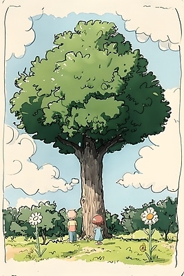 JPG 전신 나무 구름 여자 남자 어린이 일러스트 자연 하늘 나뭇잎 풍경 소녀 소년 잔디 두명 초록색 여름 파란색 평화 들꽃 어린이만 국내일러스트 AI일러스트 AI콘텐츠 자연요소 식물 계절 꽃 컬러 컨셉 잎 사람 생태계 파일형식