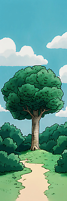 JPG 나무 구름 일러스트 자연 하늘 나뭇잎 풍경 잔디 사람없음 초록색 여름 파란색 평화 산책로 국내일러스트 AI일러스트 AI콘텐츠 자연요소 식물 계절 길 컬러 컨셉 잎 생태계 파일형식