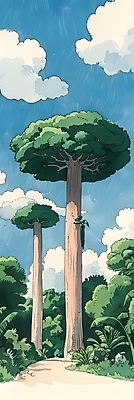 JPG 나무 구름 일러스트 자연 하늘 나뭇잎 풍경 잔디 사람없음 초록색 여름 파란색 평화 산책로 국내일러스트 AI일러스트 AI콘텐츠 자연요소 식물 계절 길 컬러 컨셉 잎 생태계 파일형식