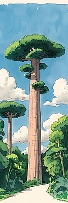 JPG 나무 구름 일러스트 자연 하늘 나뭇잎 풍경 잔디 사람없음 초록색 여름 파란색 평화 산책로 국내일러스트 AI일러스트 AI콘텐츠 자연요소 식물 계절 길 컬러 컨셉 잎 생태계 파일형식