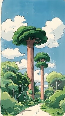 JPG 나무 구름 일러스트 자연 하늘 나뭇잎 풍경 잔디 사람없음 초록색 여름 파란색 평화 산책로 국내일러스트 AI일러스트 AI콘텐츠 자연요소 식물 계절 길 컬러 컨셉 잎 생태계 파일형식