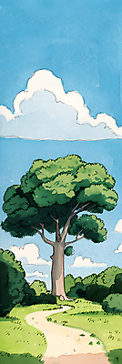 JPG 나무 구름 일러스트 자연 하늘 나뭇잎 풍경 잔디 사람없음 초록색 여름 파란색 평화 산책로 국내일러스트 AI일러스트 AI콘텐츠 자연요소 식물 계절 길 컬러 컨셉 잎 생태계 파일형식