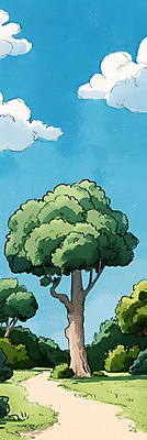 JPG 나무 구름 일러스트 자연 하늘 나뭇잎 풍경 잔디 사람없음 초록색 여름 파란색 평화 산책로 국내일러스트 AI일러스트 AI콘텐츠 자연요소 식물 계절 길 컬러 컨셉 잎 생태계 파일형식