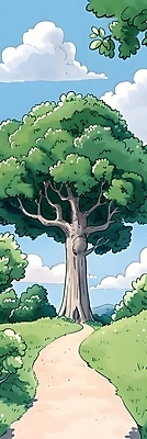 JPG 나무 구름 일러스트 자연 하늘 나뭇잎 풍경 잔디 사람없음 초록색 여름 파란색 평화 산책로 국내일러스트 AI일러스트 AI콘텐츠 자연요소 식물 계절 길 컬러 컨셉 잎 생태계 파일형식