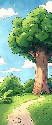 JPG 나무 구름 일러스트 자연 하늘 나뭇잎 풍경 잔디 사람없음 초록색 여름 파란색 평화 산책로 국내일러스트 AI일러스트 AI콘텐츠 자연요소 식물 계절 길 컬러 컨셉 잎 생태계 파일형식