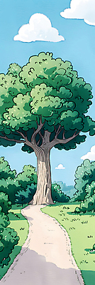 JPG 나무 구름 일러스트 자연 하늘 나뭇잎 풍경 잔디 사람없음 초록색 여름 파란색 평화 산책로 국내일러스트 AI일러스트 AI콘텐츠 자연요소 식물 계절 길 컬러 컨셉 잎 생태계 파일형식
