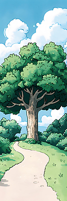 JPG 나무 구름 일러스트 자연 하늘 나뭇잎 풍경 잔디 사람없음 초록색 여름 파란색 평화 산책로 국내일러스트 AI일러스트 AI콘텐츠 자연요소 식물 계절 길 컬러 컨셉 잎 생태계 파일형식