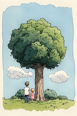 JPG 전신 나무 구름 어린이 일러스트 자연 하늘 나뭇잎 풍경 소녀 소년 잔디 두명 초록색 여름 파란색 평화 어린이만 국내일러스트 AI일러스트 AI콘텐츠 자연요소 식물 계절 여자 남자 컬러 컨셉 잎 사람 생태계 파일형식