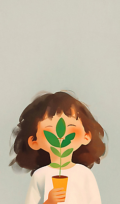 JPG 여자 행복 화분 어린이 잎 일러스트 자연 한명 미소 들기 소녀 상반신 평화 눈감음 친환경 질감 소녀한명만 카피스페이스 국내일러스트 AI일러스트 AI콘텐츠 식물 1 감정 컨셉 모션 표정 사람 환경 공백 생태계 여자한명만 소녀만 파일형식