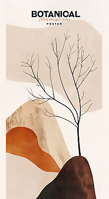 PSD 포스터 일러스트 추상 사람없음 나뭇가지 빈티지 단순화된 베이지색 보테니컬아트 국내일러스트 나무 컬러 컨셉 무늬 파일형식