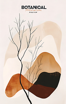 PSD 포스터 일러스트 추상 사람없음 나뭇가지 빈티지 단순화된 베이지색 보테니컬아트 국내일러스트 나무 컬러 컨셉 무늬 파일형식