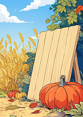 JPG 잎 일러스트 자연 호박 초원 사람없음 수확 벼 가을 시골 땅 나무판자 호박잎 국내일러스트 AI일러스트 AI콘텐츠 식물 계절 농업 채소 곡류 목재 생태계 파일형식