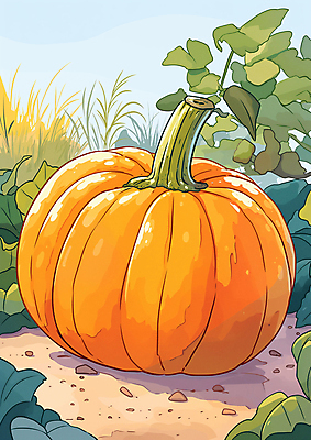 JPG 단풍 일러스트 자연 호박 사람없음 야외 정원 흙 수확 가을 시골 호박잎 국내일러스트 AI일러스트 AI콘텐츠 계절 잎 농업 채소 생태계 파일형식