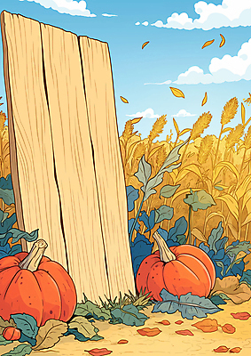 JPG 일러스트 자연 하늘 호박 나뭇잎 초원 사람없음 수확 벼 가을 시골 땅 나무판자 호박잎 국내일러스트 AI일러스트 AI콘텐츠 계절 잎 농업 채소 곡류 목재 생태계 파일형식