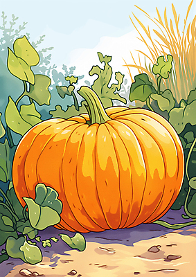 JPG 농업 일러스트 자연 호박 사람없음 야외 정원 수확 땅 호박잎 국내일러스트 AI일러스트 AI콘텐츠 산업 잎 채소 생태계 파일형식