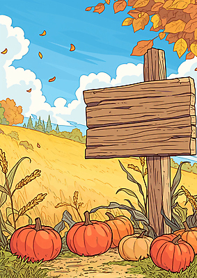 JPG 구름 낙엽 일러스트 자연 하늘 호박 나뭇잎 간판 초원 사람없음 목재 팻말 수확 벼 가을 시골 땅 국내일러스트 AI일러스트 AI콘텐츠 자연요소 나무 계절 잎 농업 채소 재료 곡류 프레임 생태계 파일형식