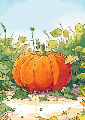 JPG 일러스트 자연 호박 사람없음 야외 정원 수확 가을 땅 호박잎 국내일러스트 AI일러스트 AI콘텐츠 계절 잎 농업 채소 생태계 파일형식