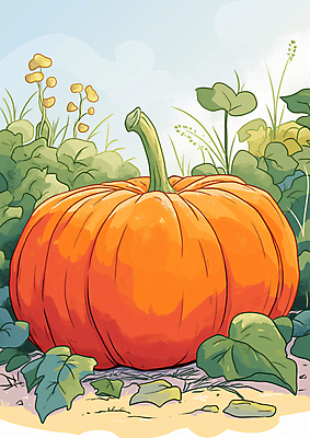 JPG 일러스트 자연 호박 사람없음 야외 정원 수확 가을 땅 호박잎 국내일러스트 AI일러스트 AI콘텐츠 계절 잎 농업 채소 생태계 파일형식