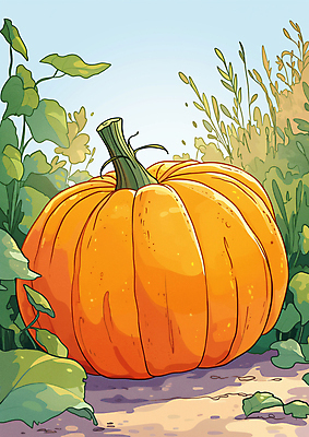 JPG 일러스트 자연 호박 사람없음 야외 정원 수확 가을 땅 호박잎 국내일러스트 AI일러스트 AI콘텐츠 계절 잎 농업 채소 생태계 파일형식