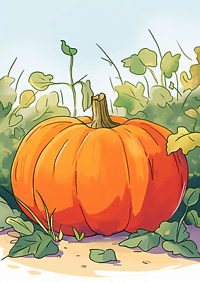 JPG 일러스트 자연 호박 사람없음 야외 정원 수확 가을 호박잎 국내일러스트 AI일러스트 AI콘텐츠 계절 잎 농업 채소 생태계 파일형식