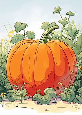 JPG 일러스트 자연 호박 사람없음 야외 정원 수확 가을 호박꽃 호박잎 국내일러스트 AI일러스트 AI콘텐츠 계절 꽃 잎 농업 채소 생태계 파일형식