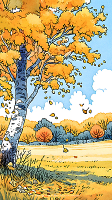 PSD 나무 공원 낙엽 일러스트 자연 수채화 풍경 사람없음 노란색 가을 국내일러스트 식물 계절 공공시설 컬러 잎 생태계 파일형식