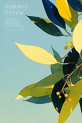 PSD 식물 디자인 포스터 잎 일러스트 나뭇잎 사람없음 초록색 여름 파란색 상쾌 디지털아트 국내일러스트 계절 감정 컬러 파일형식