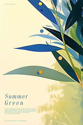 PSD 식물 디자인 포스터 잎 일러스트 나뭇잎 사람없음 초록색 여름 노란색 상쾌 디지털아트 국내일러스트 계절 감정 컬러 파일형식