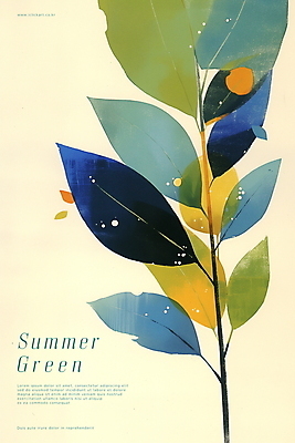 PSD 식물 디자인 포스터 잎 일러스트 나뭇잎 사람없음 초록색 여름 노란색 상쾌 디지털아트 국내일러스트 계절 감정 컬러 파일형식