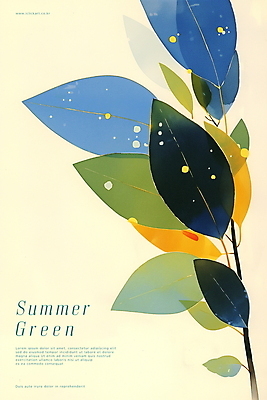 PSD 식물 디자인 포스터 잎 일러스트 나뭇잎 사람없음 초록색 여름 노란색 상쾌 디지털아트 국내일러스트 계절 감정 컬러 파일형식