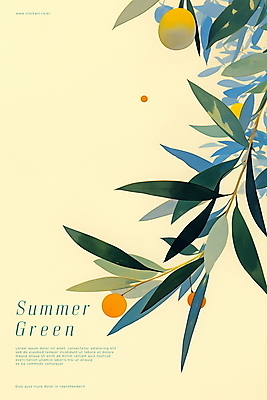 PSD 식물 디자인 포스터 잎 일러스트 나뭇잎 사람없음 초록색 여름 노란색 상쾌 디지털아트 국내일러스트 계절 감정 컬러 파일형식