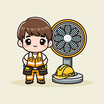 전신 남자 인물캐릭터 일러스트 휴식 노동자 건설업 직업캐릭터 작업복 한명 안전 성인 귀여움 도구 조끼 선풍기 더위 안전모 헬멧 시원함 작업자 성인남자한명만 폭염주의보 일러캐릭터 폭염대비 AI파일 직업 캐릭터 1 옷 산업 컨셉 날씨 사람 외투 가전제품 대비 안전장비 보호장비 자연재해 남자한명만 성인남자만 파일형식 벡터