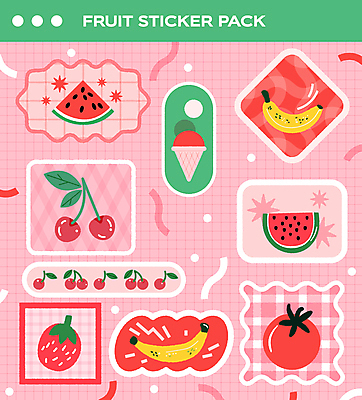 스티커 토마토 일러스트 딸기 아이스크림 수박 바나나 선물 사람없음 빨간색 세트 귀여움 체리 엘리먼트 다꾸 키치 국내일러스트 AI파일 컬러 컨셉 채소 과일 디저트 신조어 약어 파일형식 벡터