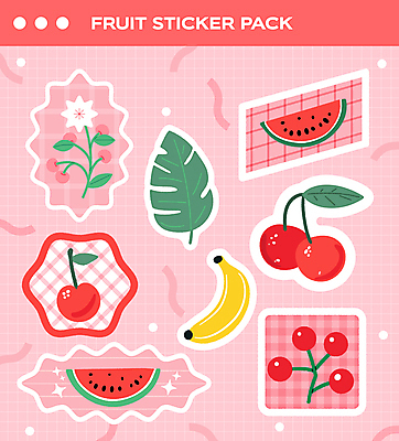 꽃 스티커 잎 일러스트 수박 바나나 선물 사람없음 빨간색 세트 귀여움 체리 엘리먼트 다꾸 키치 국내일러스트 AI파일 식물 컬러 컨셉 과일 신조어 약어 파일형식 벡터