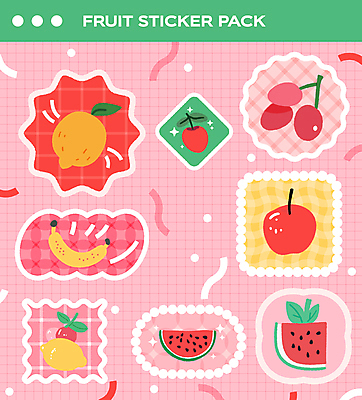 스티커 일러스트 수박 선물 사람없음 빨간색 세트 귀여움 체리 사과 레몬 엘리먼트 다꾸 키치 국내일러스트 AI파일 컬러 컨셉 과일 신조어 약어 파일형식 벡터