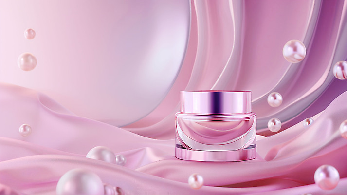 JPG 편집이미지 분홍색 사람없음 화장 고급 천 구슬 크림 진주 스킨케어 영양크림 목업 카피스페이스 편집실사 AI컴퓨터그래픽 AI콘텐츠 컬러 컨셉 뷰티 화장품 공백 직물 보석 CG 파일형식