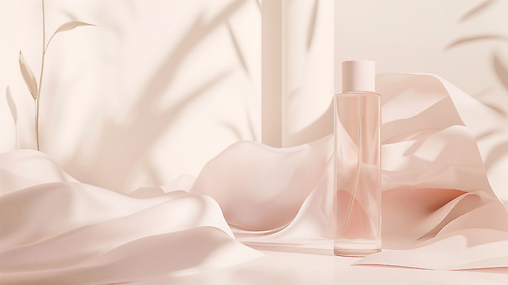 JPG 편집이미지 그림자 사람없음 빛 화장 풀잎 투명 고급 천 향수 스킨케어 살구색 목업 카피스페이스 편집실사 AI컴퓨터그래픽 AI콘텐츠 컬러 컨셉 잎 뷰티 화장품 공백 직물 풀_식물 CG 파일형식