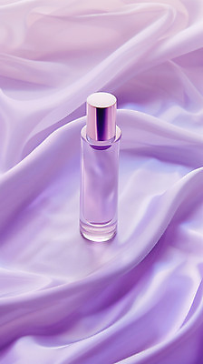 JPG 편집이미지 사람없음 화장 보라색 투명 고급 천 스킨케어 에센스 목업 카피스페이스 편집실사 AI컴퓨터그래픽 AI콘텐츠 컬러 컨셉 뷰티 화장품 공백 직물 CG 파일형식