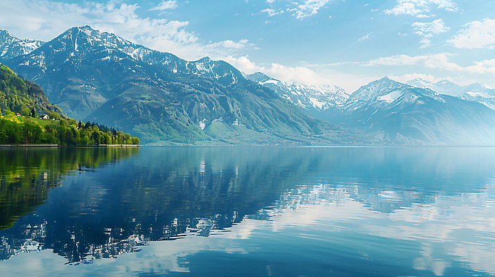 JPG 편집이미지 호수 자연 하늘 산 풍경 사람없음 반사 고요 합성 편집실사 AI포토 AI콘텐츠 CG 생태계 파일형식