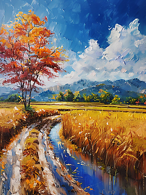 JPG 구름 단풍 일러스트 하늘 단풍나무 산 사람없음 반사 가을풍경 가을 질감 갈대밭 물길 아크릴물감 국내일러스트 AI일러스트 AI콘텐츠 자연요소 나무 계절 길 잎 풍경 물감 파일형식 가을_계절 갈대_식물