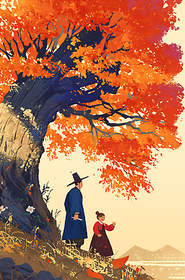 전신 PSD 나무 전통 여자 남자 어린이 단풍 낙엽 일러스트 단풍나무 그림자 풍경 소녀 성인 두명 가을풍경 주황색 가을 한복 감성 선비 국내일러스트 갓모자 식물 모자_잡화 한국전통 계절 컬러 컨셉 잎 전통소품 사람 전통의상 파일형식 가을_계절